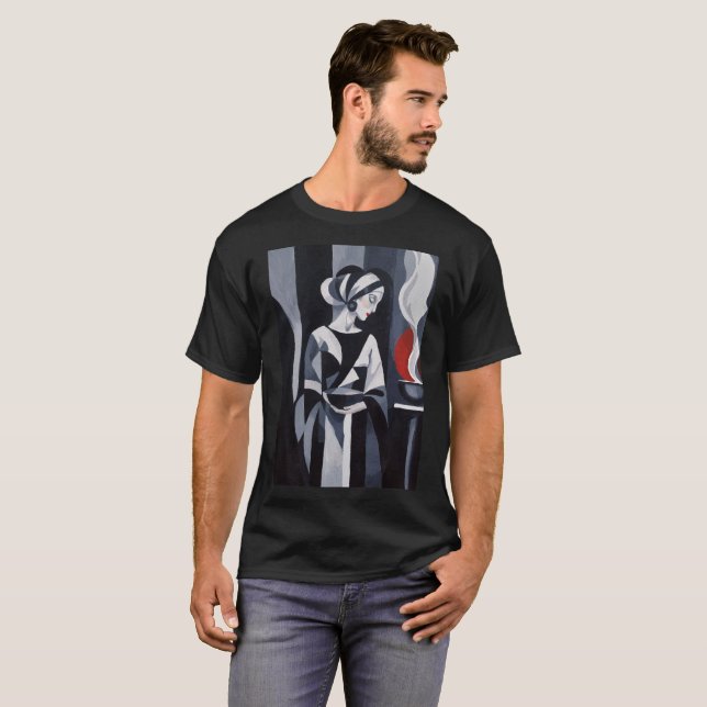 Camiseta Monocromática Art Déco de Mulher Mística (Frente Completa)