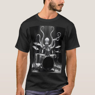 Camiseta Monocromática do Octopus Baterista com Ho
