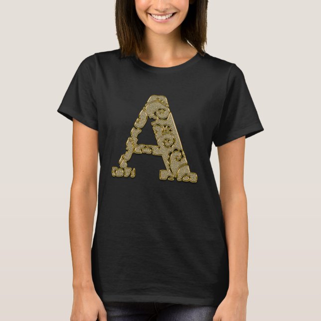 Camiseta Monogram Initial Letter A Gold 1 (Frente)