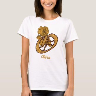 Camiseta Monogram Initial O Gold Peony Personalized