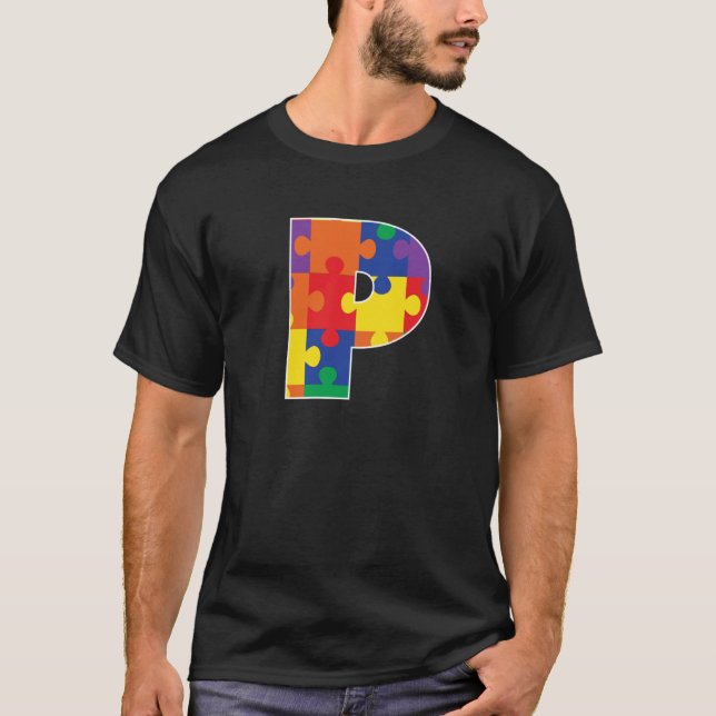 Camiseta Monogram P in Multi Color Puzzle Pieces (Frente)