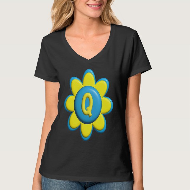 Camiseta Monogram Q  Colorful Flower (Frente)
