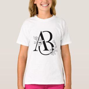 Camiseta Monograma AB inicial botânico
