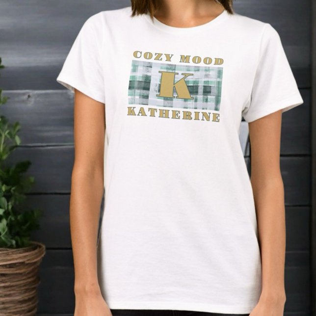 Camiseta Monograma aconchegante xadrez branca (Criador carregado)