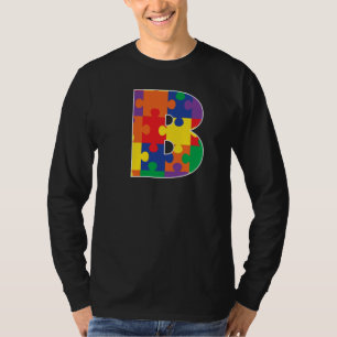 Camiseta Monograma B em Peças de Puzzle Multicoloridas