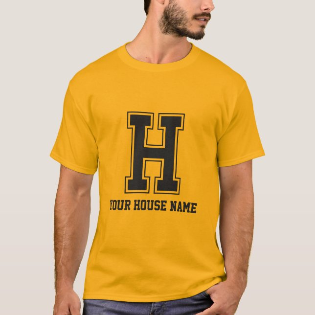 Camiseta Monograma Black Yellow College House Inicial H (Frente)