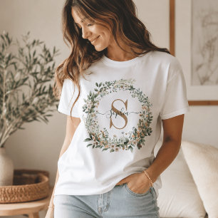 Camiseta Monograma Botânico Elegante com Nome Personalizado