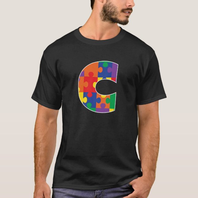 Camiseta Monograma C em peças de Quebra-cabeça multicolores (Frente)