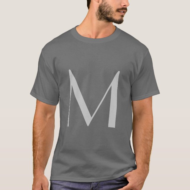 Camiseta Monograma Cinza Preta Moderna Adicionar Seu Nome I (Frente)