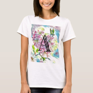 Camiseta Monograma Cor de Água da Cereja Rosa Moderna