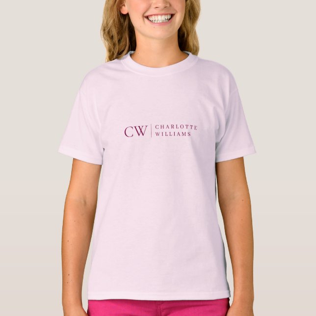 Camiseta Monograma - Crianças Iniciais Rosa Personalizadas (Frente)