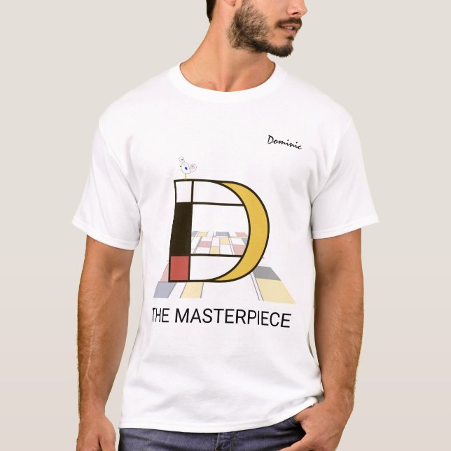Camiseta Monograma de Arte Moderna e Pássaro Cuto - Letra " (Frente)