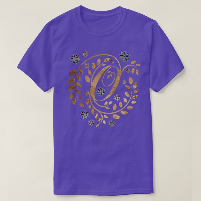 Camiseta Monograma de caligrafia de Ouro de luxo com a letr (Frente do Design)