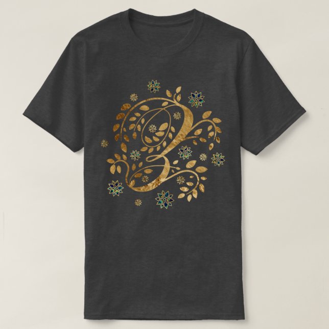 Camiseta Monograma de caligrafia de Ouro de luxo com letra  (Frente do Design)