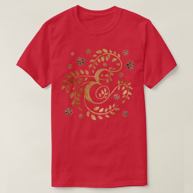 Camiseta Monograma de caligrafia de Ouro de luxo com letra  (Frente do Design)