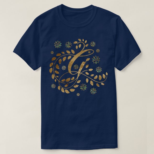 Camiseta Monograma de caligrafia de Ouro de luxo com letra  (Frente do Design)