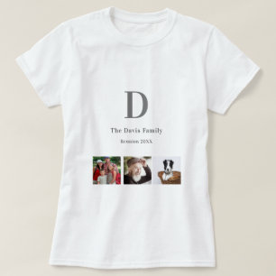 Camiseta Monograma de colagem de fotografias de reunião fam