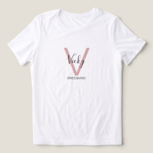 Camiseta Monograma de Dama de Honra Rosa Empoeirad