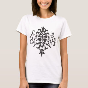 Camiseta Monograma de Damasco em Cinzas Elegantes e Preto
