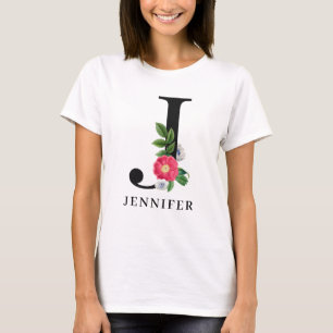 Camiseta Monograma de Floral Alfabeto Personalizado J