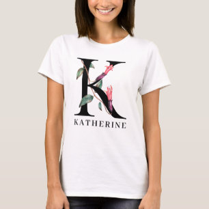 Camiseta Monograma de Floral Alfabeto Personalizado K