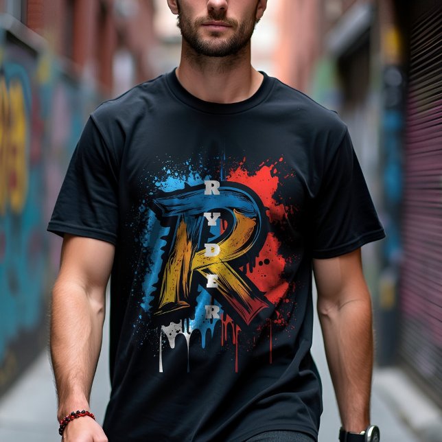 Camiseta Monograma de Grafite Negrito Personalizável 'R' Ur (Criador carregado)