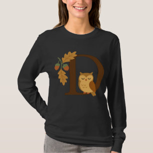 Camiseta Monograma de Letra D de Alfabeto de Outono � Coruj
