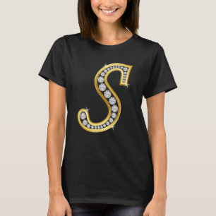 Camiseta Monograma de luxo, letra s inicial, ouro s,