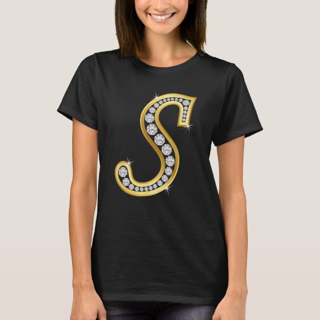 Camiseta Monograma de luxo, letra s inicial, ouro s, (Frente)