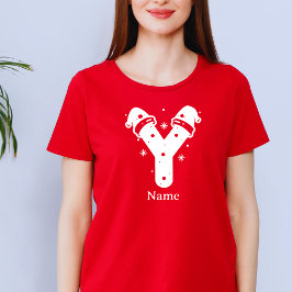 Camiseta Monograma de Natal com Cor Editável e Nome Persona