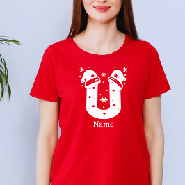 Camiseta Monograma de Natal com Nome Personalizado e Cor Ed