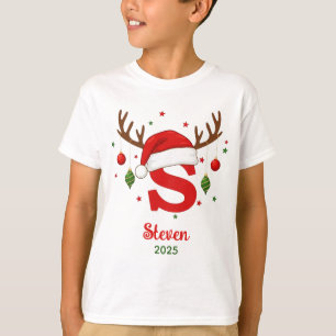 Camiseta Monograma de Natal Personalizado S Gorro de Papai