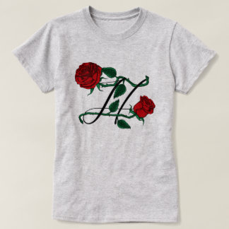 Camiseta Monograma de Nome Letra Inicial H com Rosas Vermel