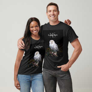 Camiseta Monograma de nome personalizado de coruja nevada m