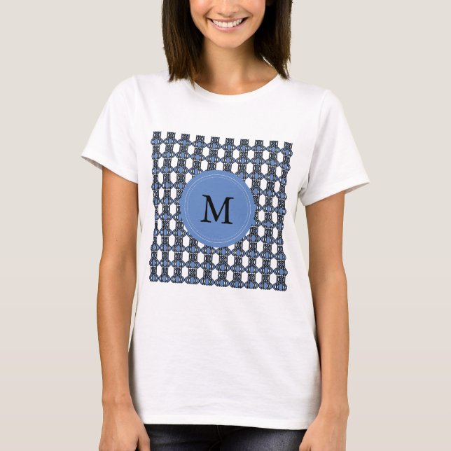 Camiseta Monograma de padrão de Abstrato azul personalizado (Frente)