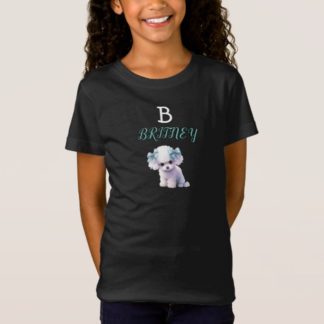 Camiseta Monograma de Poodle Branca Personalizado (Frente)