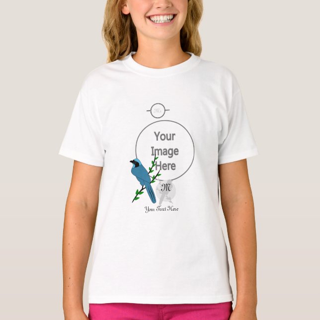 Camiseta Monograma do Pássaro Turquesa bonito (Frente)