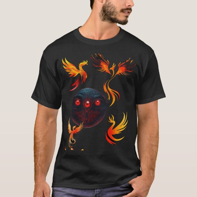 Camiseta Monograma e misterioso da tinta Phoenix elegante (Frente)