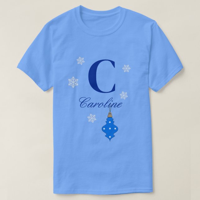 Camiseta Monograma e Nome com um Pedido Azul (Frente do Design)