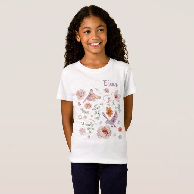 Camiseta Monograma Floral de Hummingbird bonito (Frente Completa)