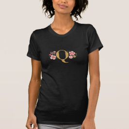 Camiseta Monograma Floral Dourado Q inicial