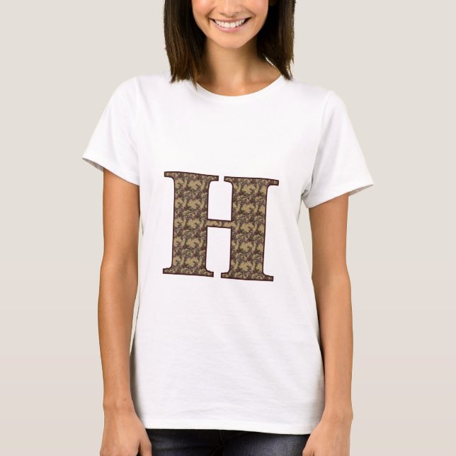 Camiseta Monograma Floral Inicial H Elegante (Frente)