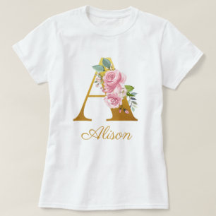 Camiseta Monograma Floral Nome Personalizado Inicial Botâni