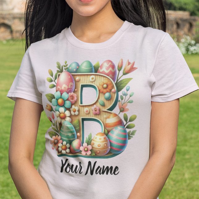 Camiseta Monograma Floral Personalizado De páscoa Com Nome (Criador carregado)