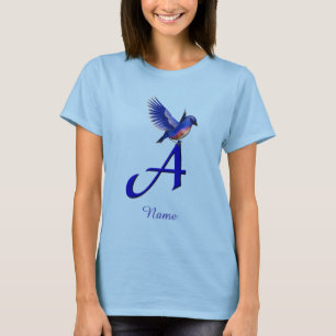 Camiseta Monograma Inicial A Bluebird Elegante Personalizad