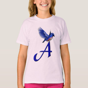 Camiseta Monograma Inicial A Pássaro Azul
