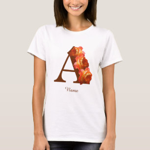 Camiseta Monograma Inicial A Personalizado Rosa Laranja