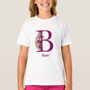 Camiseta Monograma Inicial B Elegante Orquídea Personalizad