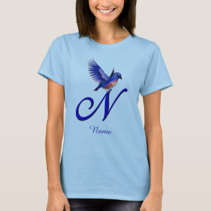 Camiseta Monograma Inicial Bluebird N Elegante Personalizad