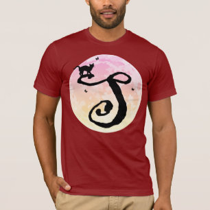 Camiseta Monograma Inicial de Gato e Lua Cheia
